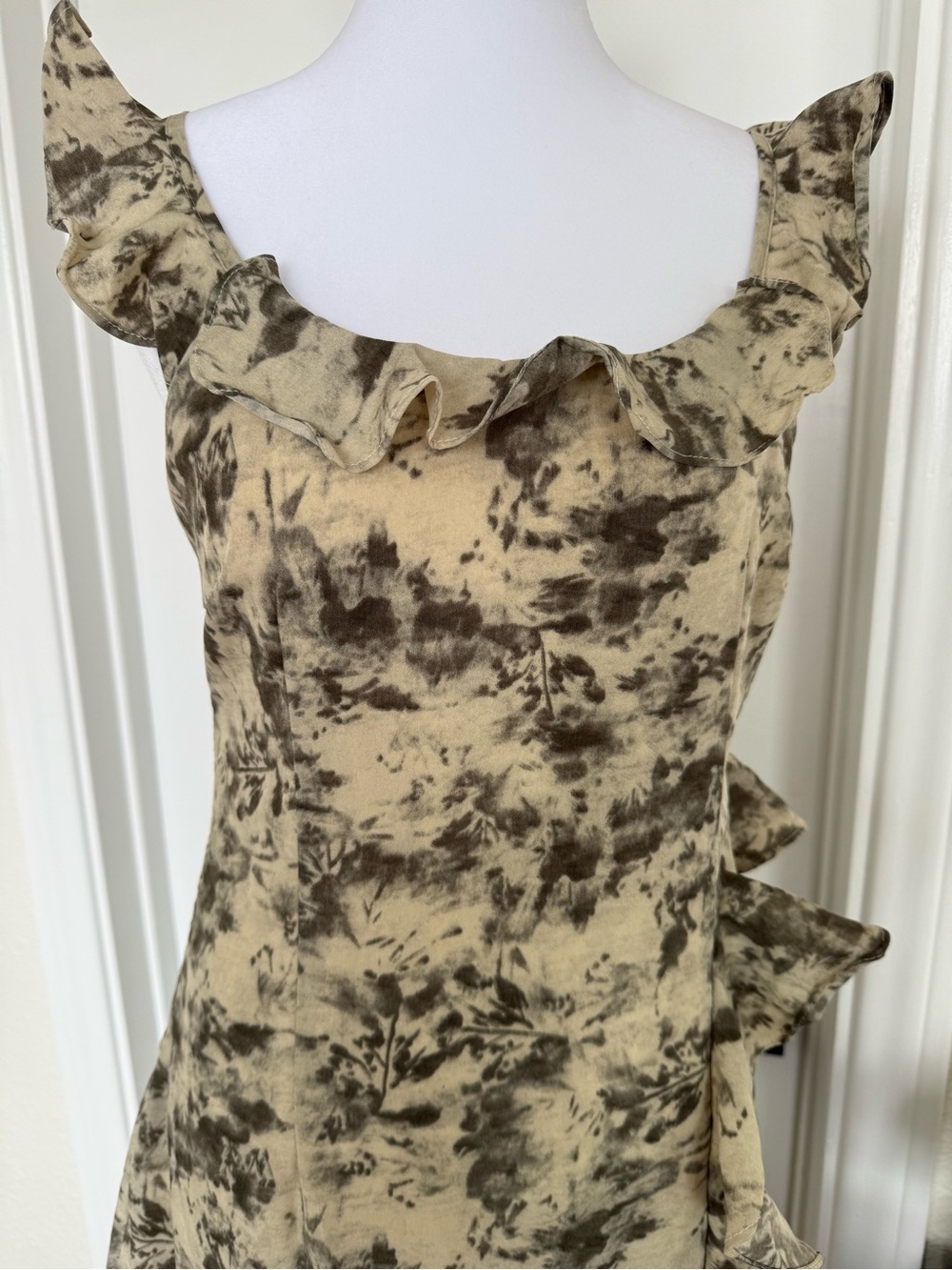 Neutral Abstract Ruffle Maxi Dress - Beige/Gray Sample - Picture 2 of 5